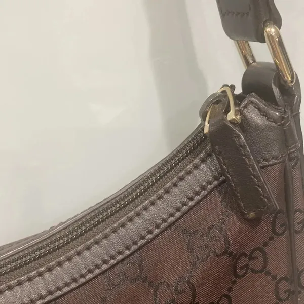Gucci Canvas Brown Nylon Logo Print Leather Hobo Shoulder Tote Bag Purse - Image 5