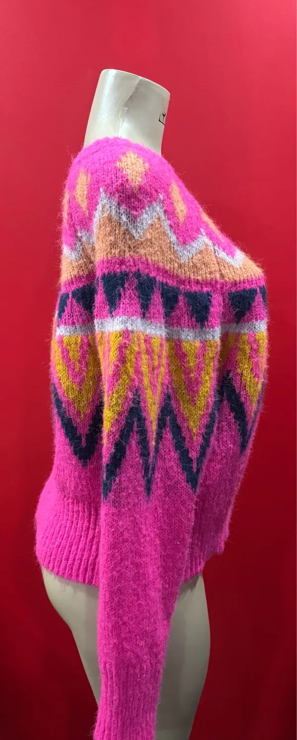 A New Day Women's Bright Pink Fair Isle Crewneck Sweater(LG) - Image 2