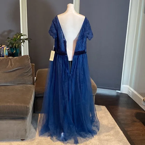 Women’s Blue Full Length Tulle & Lace Sort Sleeve Bridesmaid Dress Size XL NWT - Image 6