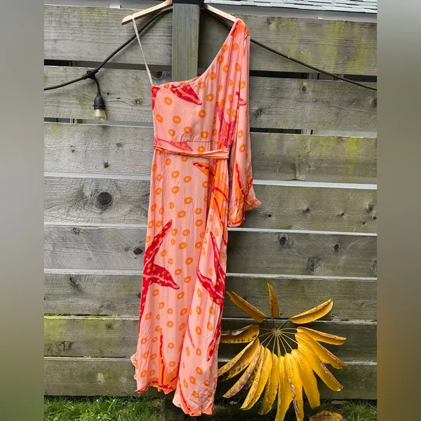 Farm Rio Summer One Shoulder Star Fish Orange‎ Midi Dress Resort Beach Vacation - Image 3