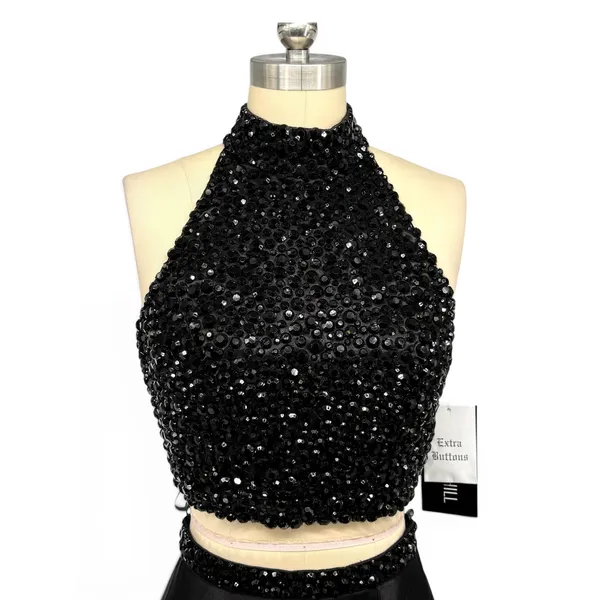 NWT Sherri Hill 11330 Black Two Piece Halter High Slit Prom Gown Dress Sz 4 $498 - Image 4