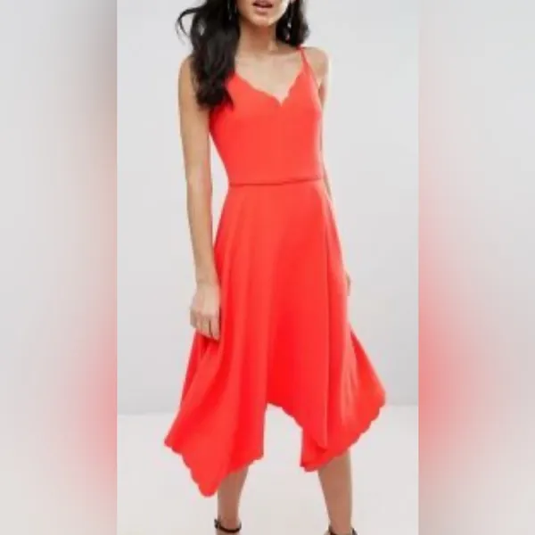 Ted Baker Autumn Wedding‎ Guest Asymmetric Hem Dress Coral Orange Sz 3 - US 8 - Image 4