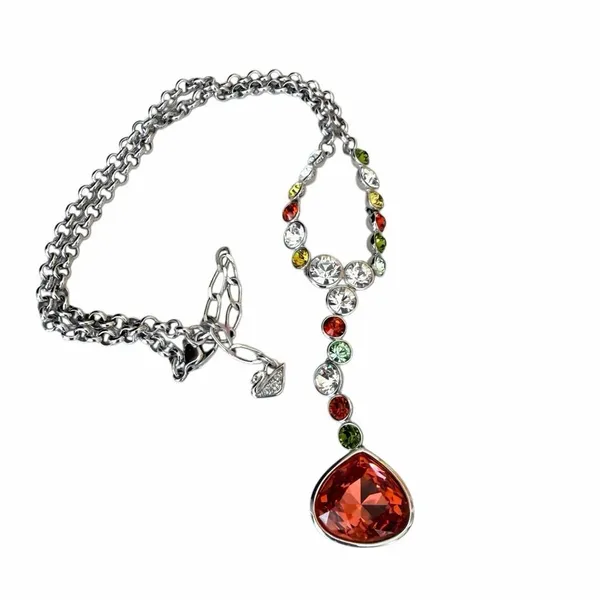 Swarovski Multicolor Crystal Orange Teardrop Y Drop Necklace - Image 4