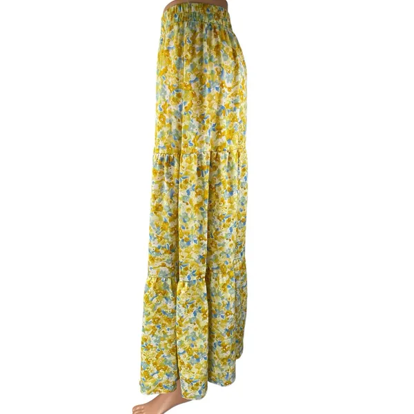Shein Yellow Floral Tiered Cottage Peasant Pull On A Line Maxi Skirt Size 6 - Image 2