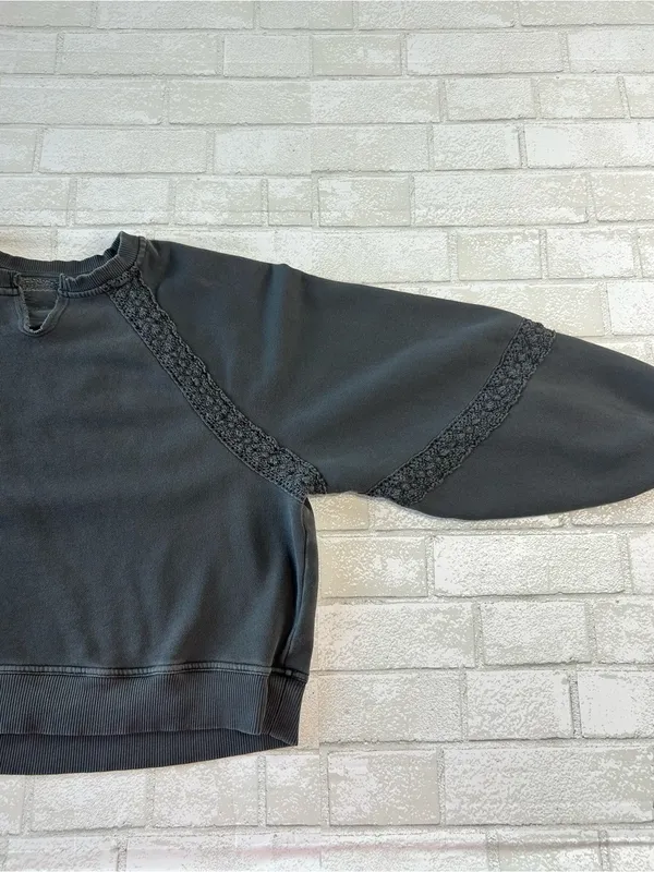 aerie Charcoal Lace-Trim Crewneck Sweatshirt - Image 3