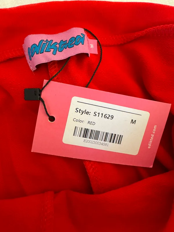 Edikted Fold over Red Y2K Pants - Image 2