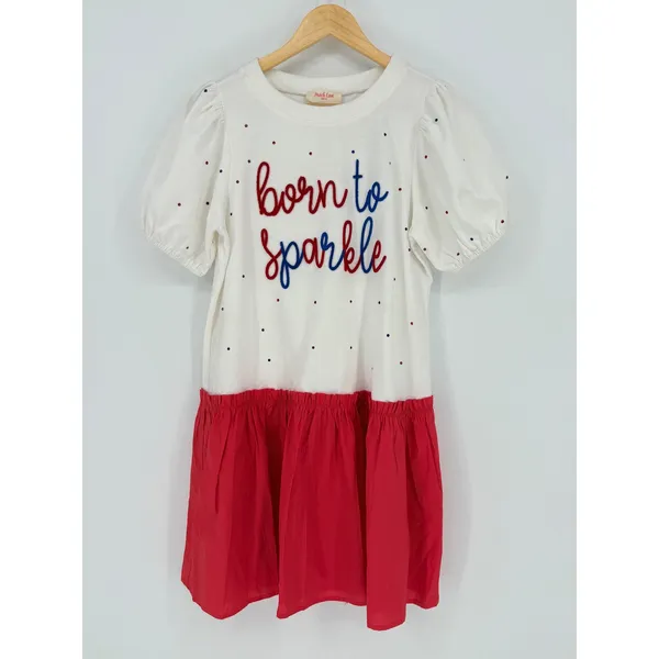 Peach Love Born To Sparkle Dress Womens Medium White Red Fourth‎ of July Festive - Image 3