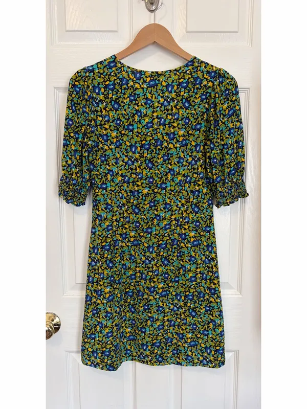 Rails Roma Mini Dress Abstract Garden Green Blue Size Small Printed Puff Sleeve - Image 2