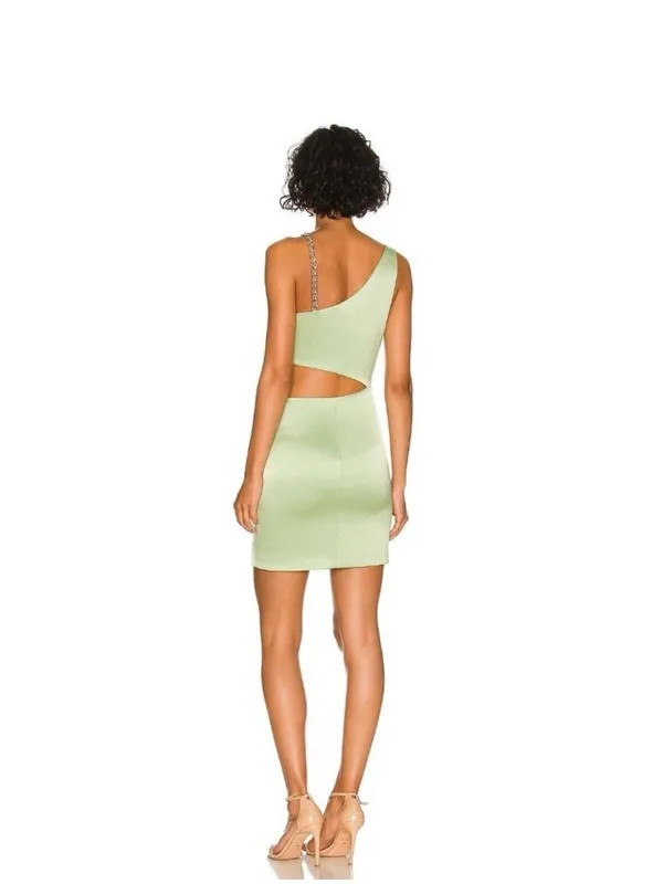 Alice + Olivia Karoline Cutout Mini Dress 6 Green Satin Cocktail Party Spring - Image 2