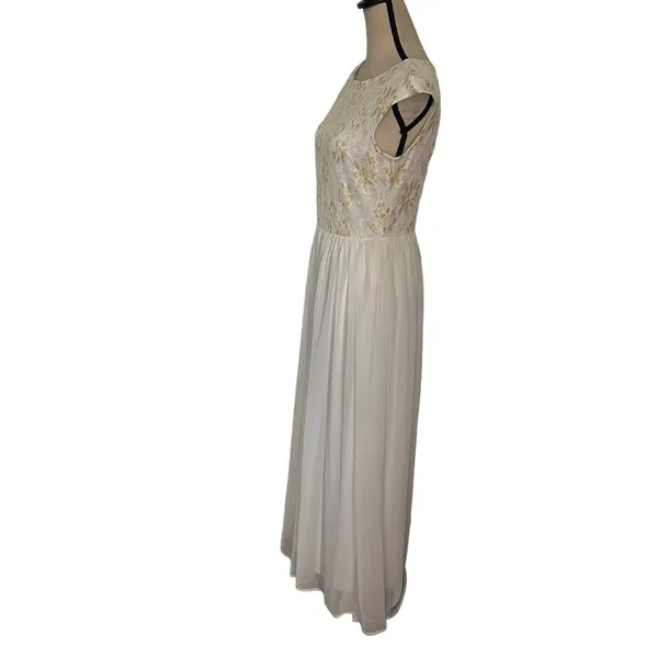 Candalite Glitter Lace Chiffon Maxi Dress Sz S Boho Fairy Flowy Cottage Formal - Image 4