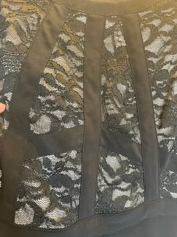 Morgan & Co. Black Lace Fitted Bodice Floor Length Dress Leg Slit Size 5/6 - Image 8
