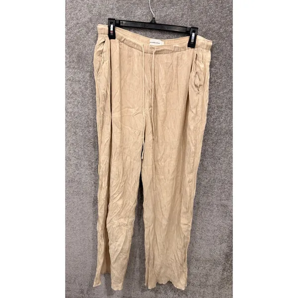 Abercrombie & Fitch Women Pants L Beige Wide Leg Crinkle Drawstring Waist - Image 6