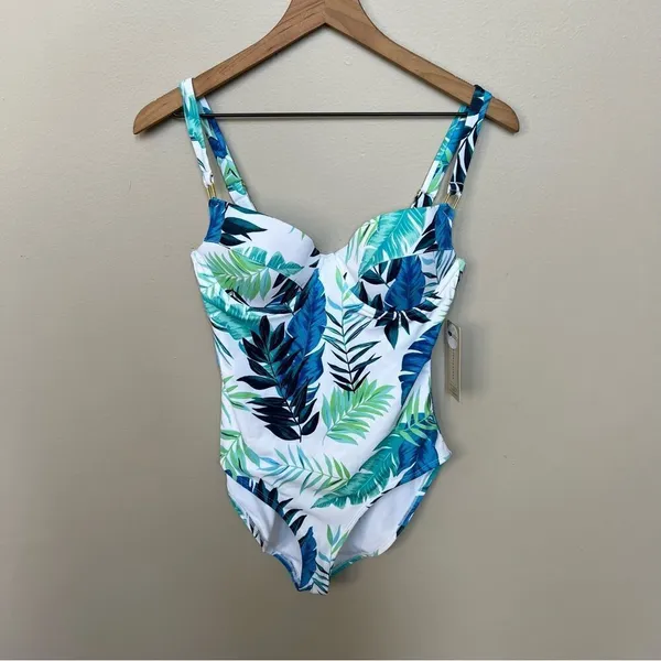NWT Peyton and Parker One Piece Swimsuit White Blue Tropical Floral Size Small - Image 10