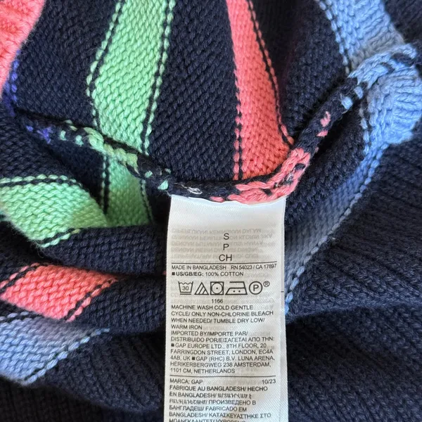 Gap Womens Navy Multi Color Striped Cotton Crewneck Knit Sweater Side Slit Small - Image 6