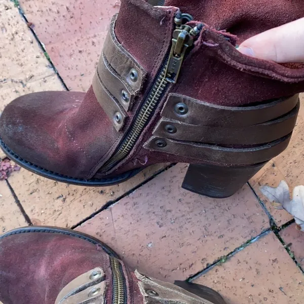 Freebird by Steven Blaze Booties Burgundy Maroon Suede‎ Red Wine Stacked Heel Boot - Image 8