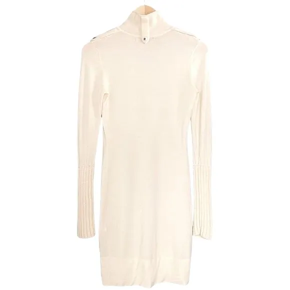 Karen Millen Wool Blend Sweater Dress Size 2 Cream Knit Bodycon Mock Neck Mini - Image 3