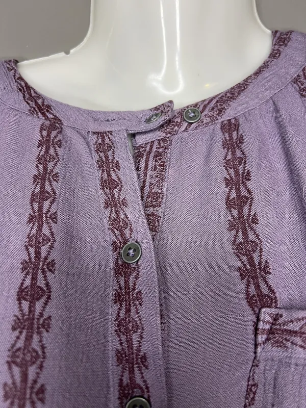 Free People Blouse Womens Medium Purple Striped Henley Long Sleeve Tunic Top - Image 7