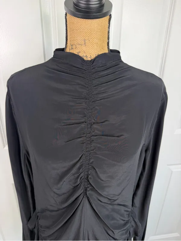 Anthropologie Massimo Dutti Black Ruched Ruffle Top Size L NWOT - Image 3