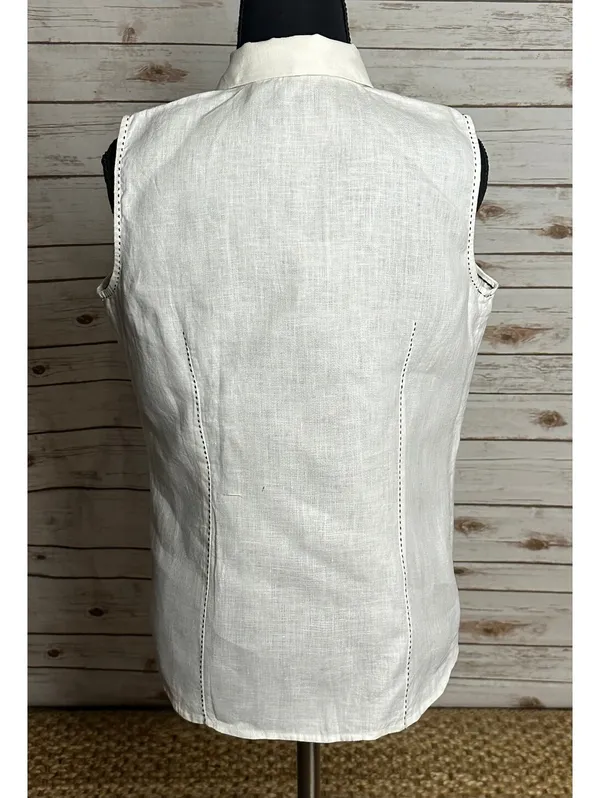 edward white sleeveless 100% Irish linen ruffled front button-up blouse Small - Image 6