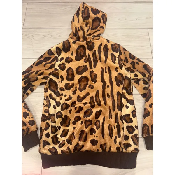 Dennis by Dennis Basso Leopard Faux Fur Zip Up Hoodie Jacket XS Animal Print - Image 5