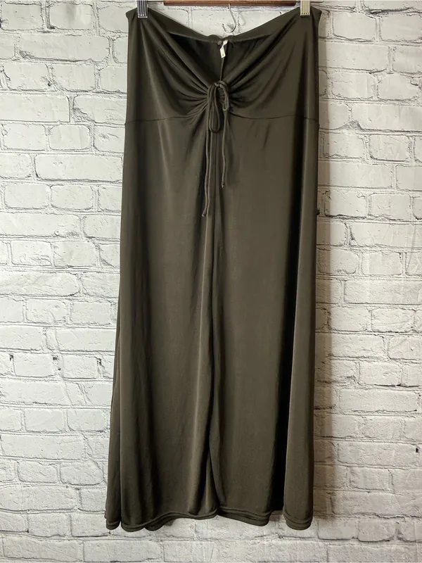 Free people dark green olive Drawstring Waist Maxi Skirt slinky ruched medium - Image 6