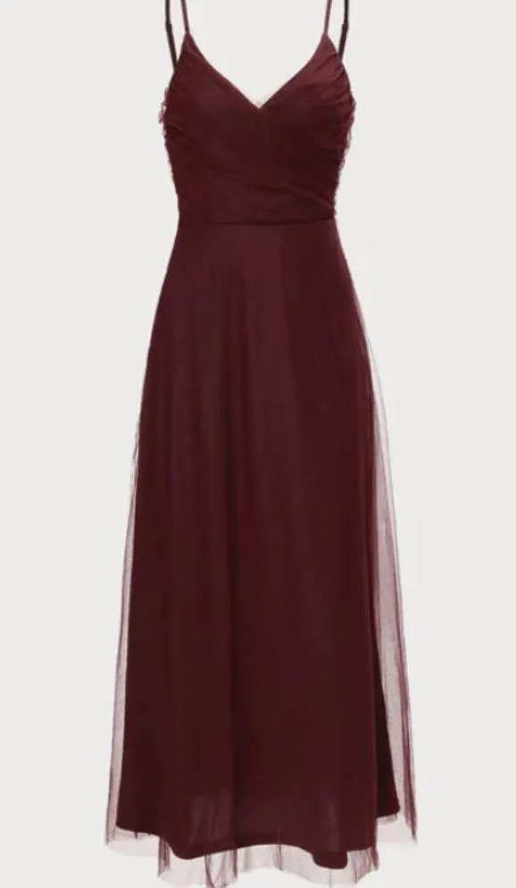 RIHOAS The Wine Red V Neck Mesh Wrap Maxi Dress 04 - Image 7
