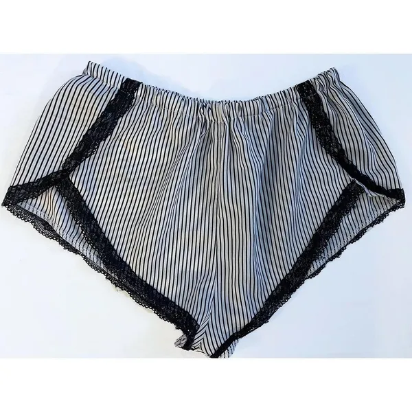 Black & White Pinstripe Lace Trim Sleep Shorts - Image 2
