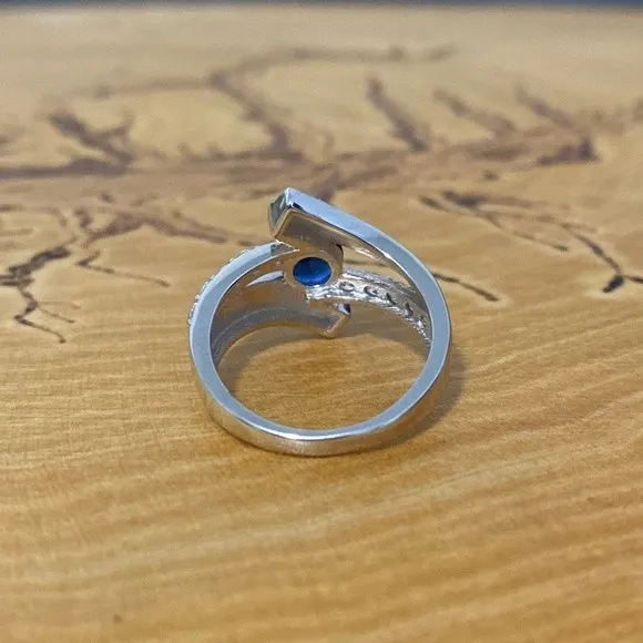 Sterling Silver Sapphire Bypass Ring Size 5.25 - Image 4
