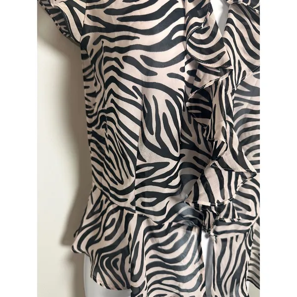 Victorias Secret Zebra Print Ruffle Front Blouse Vintage 2000s‎ Tan Black M - Image 3