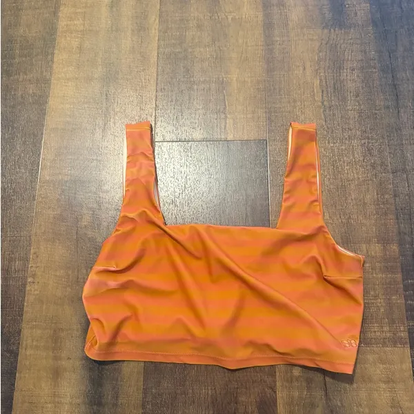 Albion Fit Bikini Top Orange Pink Stripe Square Neck Swim Size L - Image 8
