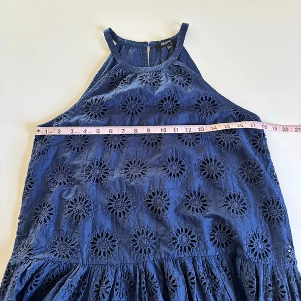 Madewell Floral Eyelet Embroidered Drop Waist Maxi Dress Women's XS NEW Navy - Image 4