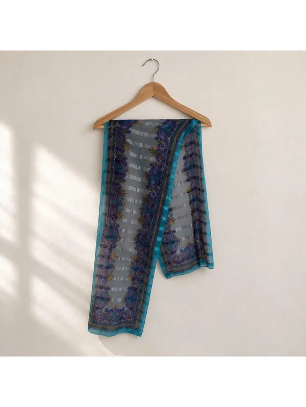 Teal Blue Purple Paisley Sheer Silky Lightweight Scarf Wrap - Image 2