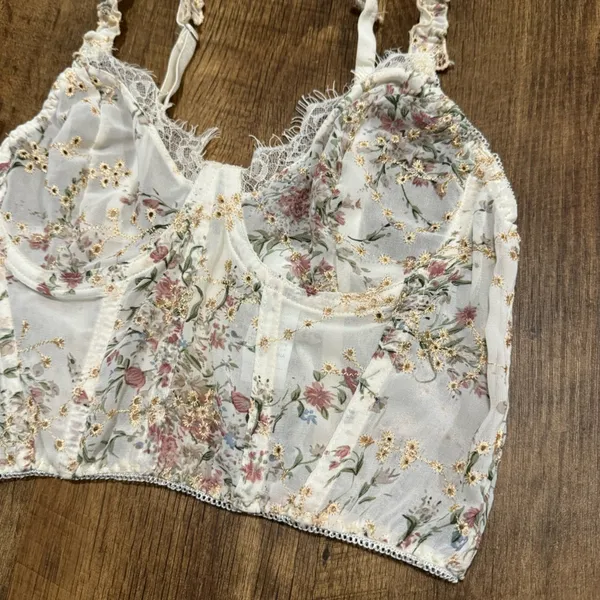 Y2K Mesh Floral Bustier Corset Crop Top Sz Medium - Image 8