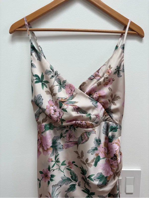 Baltic Born Annabel Satin Maxi Dress Sleeveless Floral Pink Green S - Image 6