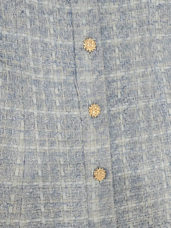 New Zara Sky Blue Tweed Dress With Crystal Buttons Size S - Image 6
