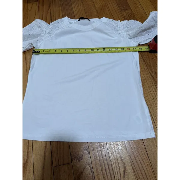 Veronica Beard Marcia White Eyelet Puff Sleeve T-Shirt Size Small - Image 7