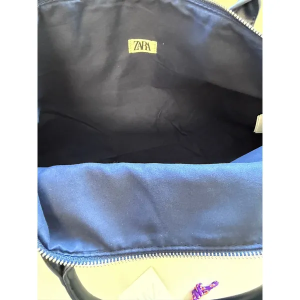 Zara Blue Nylon Tote Bag Purse‎ Capsule Bonjour Le Monde French Resort - Image 7