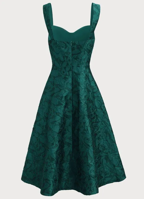 Rihoas Green Sweetheart Neck Jacquard Midi Dress - Image 6
