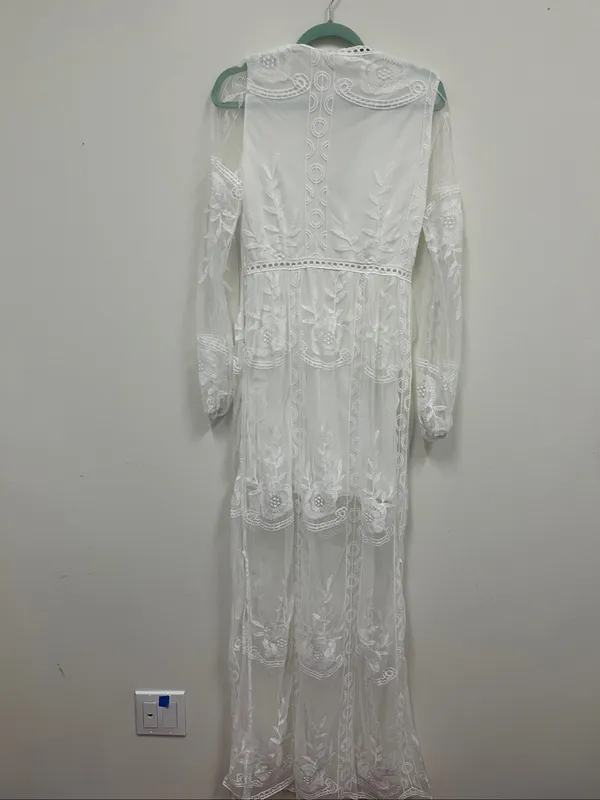 New with tags Wicked AF White Sheer Dress with Embroidered Trim Size M - Image 4