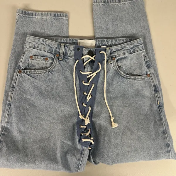 nwt 28 / 6 Womens One Teaspoon Relaxed Fit Laced Bandit Jeans Lace Up Best Blue - Image 6