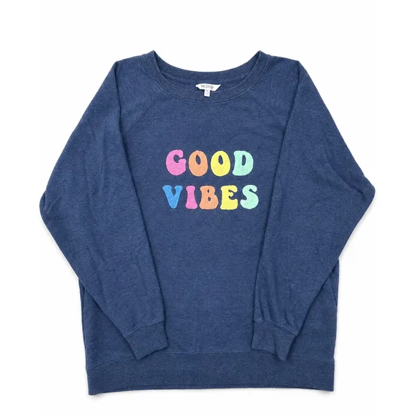 Wildfox Good Vibes Sweatshirt Women's M Oversized Blue Rainbow Graphic Pullover - Image 4