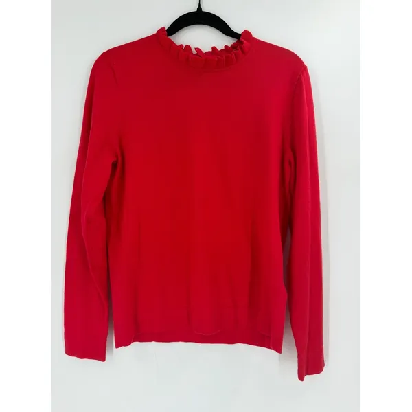 J.Crew Ruffle Neck Sweater Womens M Red Long Sleeve AS298 Preppy Cozy holiday - Image 2
