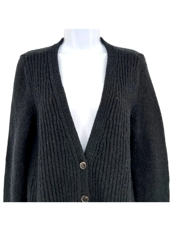 Wilfred Ribbed Black Wool-Blend Button-Up Cardigan Sweater Size Medium Classic - Image 2
