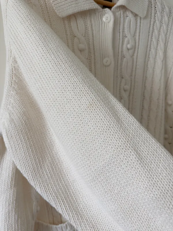 Jenny Buchanan White Cable Knit Vintage Cardigan Sweater - Image 4