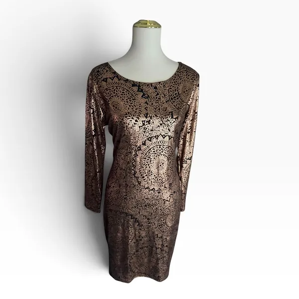 LuLaRoe Debbie Elegant Dress L Black Copper Metallic Cocktail Sheath NWT - Image 2
