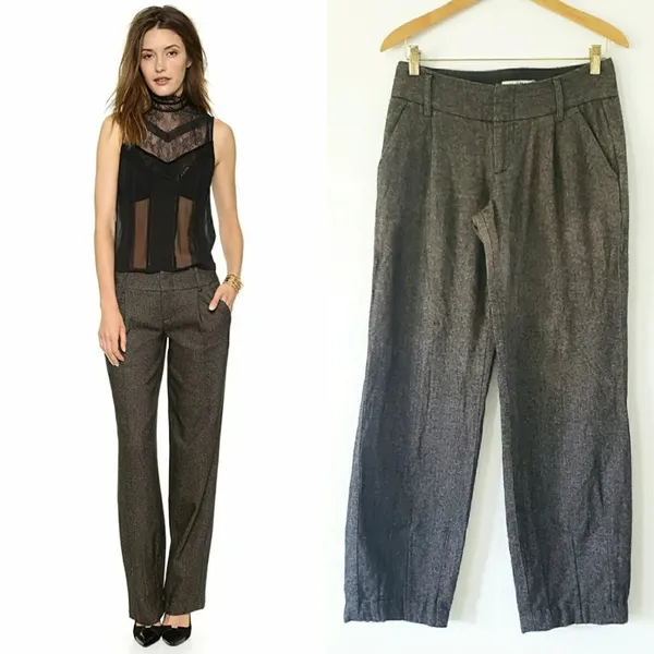2 Pants Trouser Alice + Olivia Herringbone Wool 31"in Dark Academia Old Money - Image 2
