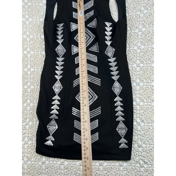 Design Lab by Lord & Taylor Black Sequin Geometric Bodycon Mini Dress Sz S - Image 11