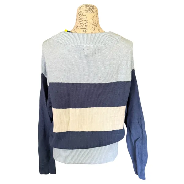 Lucky Brand Blue Striped Knit Cotton Blend Sweater Size Small - Image 2