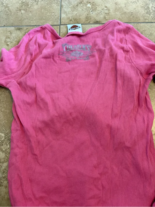 Harley-Davidson Pink Long Sleeve Ribbed Tee with Rhinestone Logo - Image 2