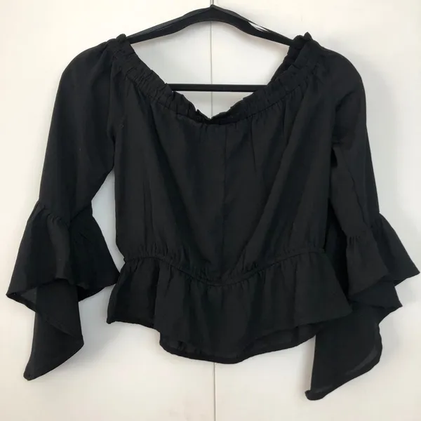 Express Off The Shoulder Flare Sleeve Top Black - Image 4